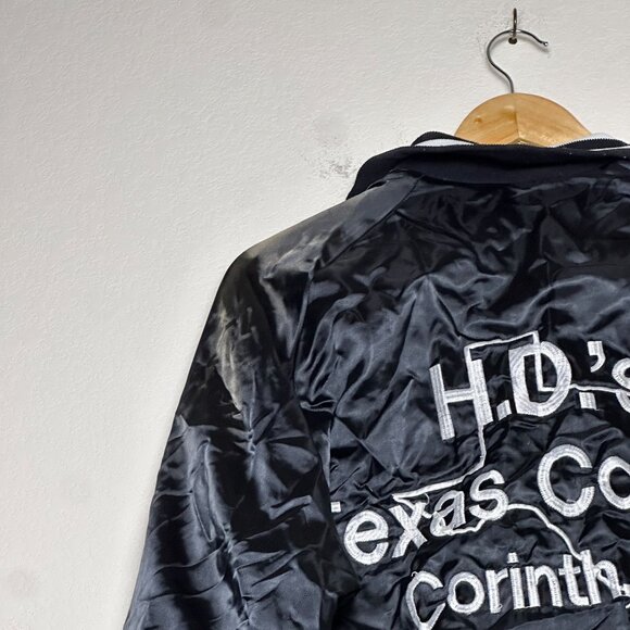 VTG Don Alleson Bomber Satin Varsity Jacket Women M Black "Lisa" 90s Button Up - Picture 15 of 15